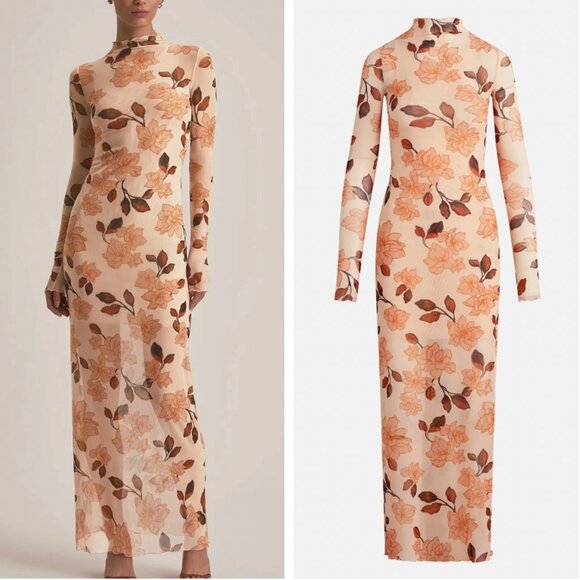 NWT Favorite Daughter The Sheer Fantasy Long Sleeve Mesh Maxi Dress Bare Roses - Picture 2 of 9